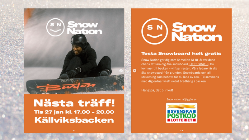 Reklampost för Snow Nation i Källviksbadken