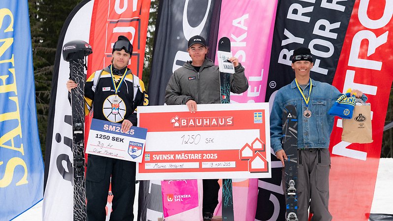 Herrarnas SM-pall i big air. Foto: Daniel Bernstål.
